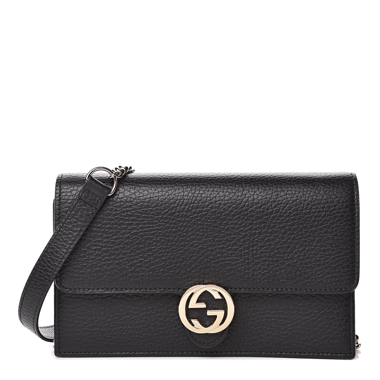 Dollar Calfskin Interlocking G Chain Wallet Black