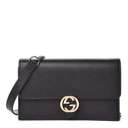 Gucci Dollar Calfskin Interlocking G Chain Wallet Black 1 of 9