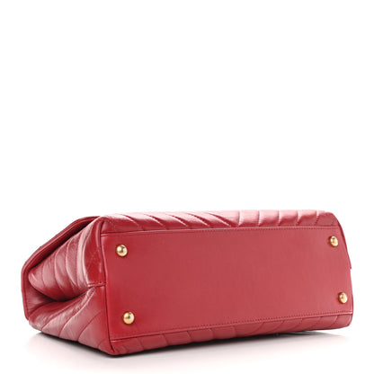 Chanel Calfskin Chevron Quilted Small Coco Handle Flap Red 4 of 13