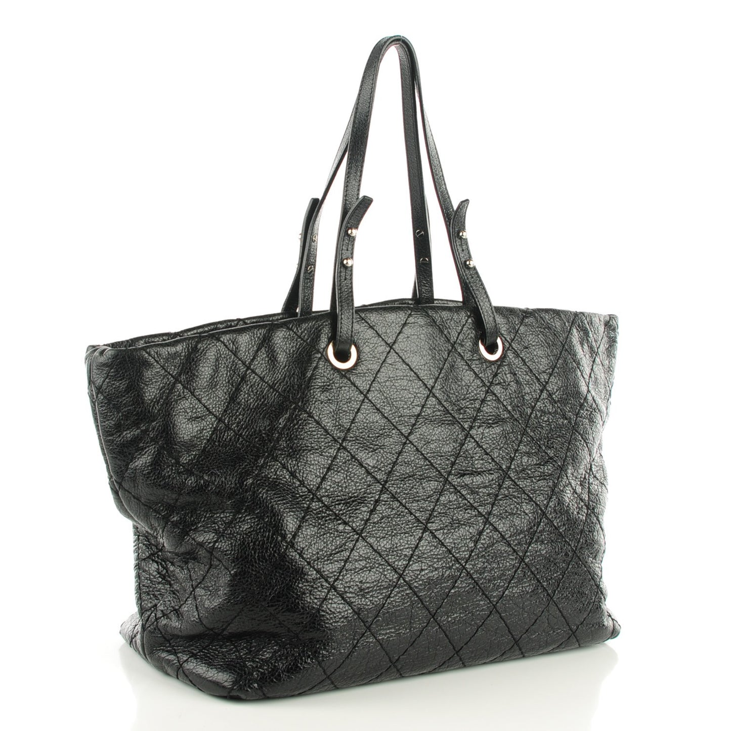 Glazed Calfskin XL On The Road Tote Black
