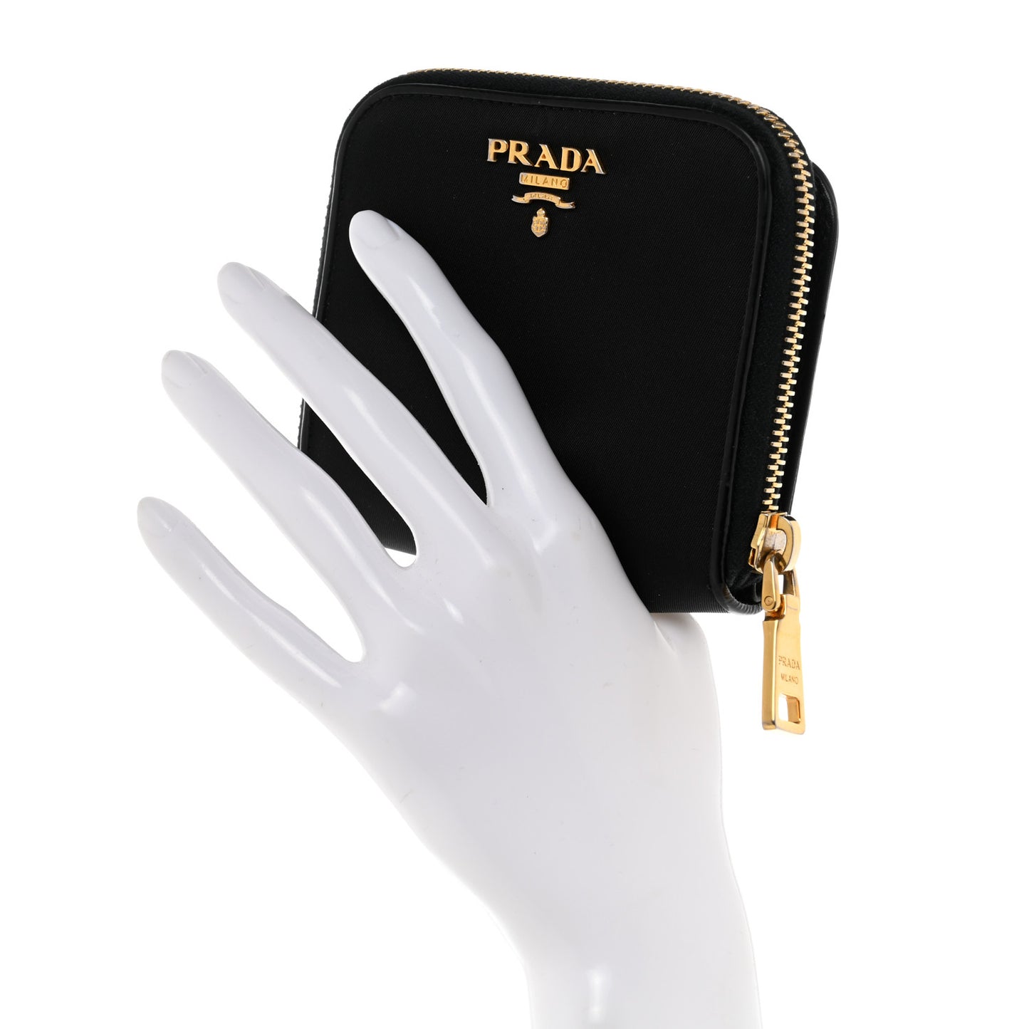 Tessuto Nylon Patent Compact Zip Around Wallet Black