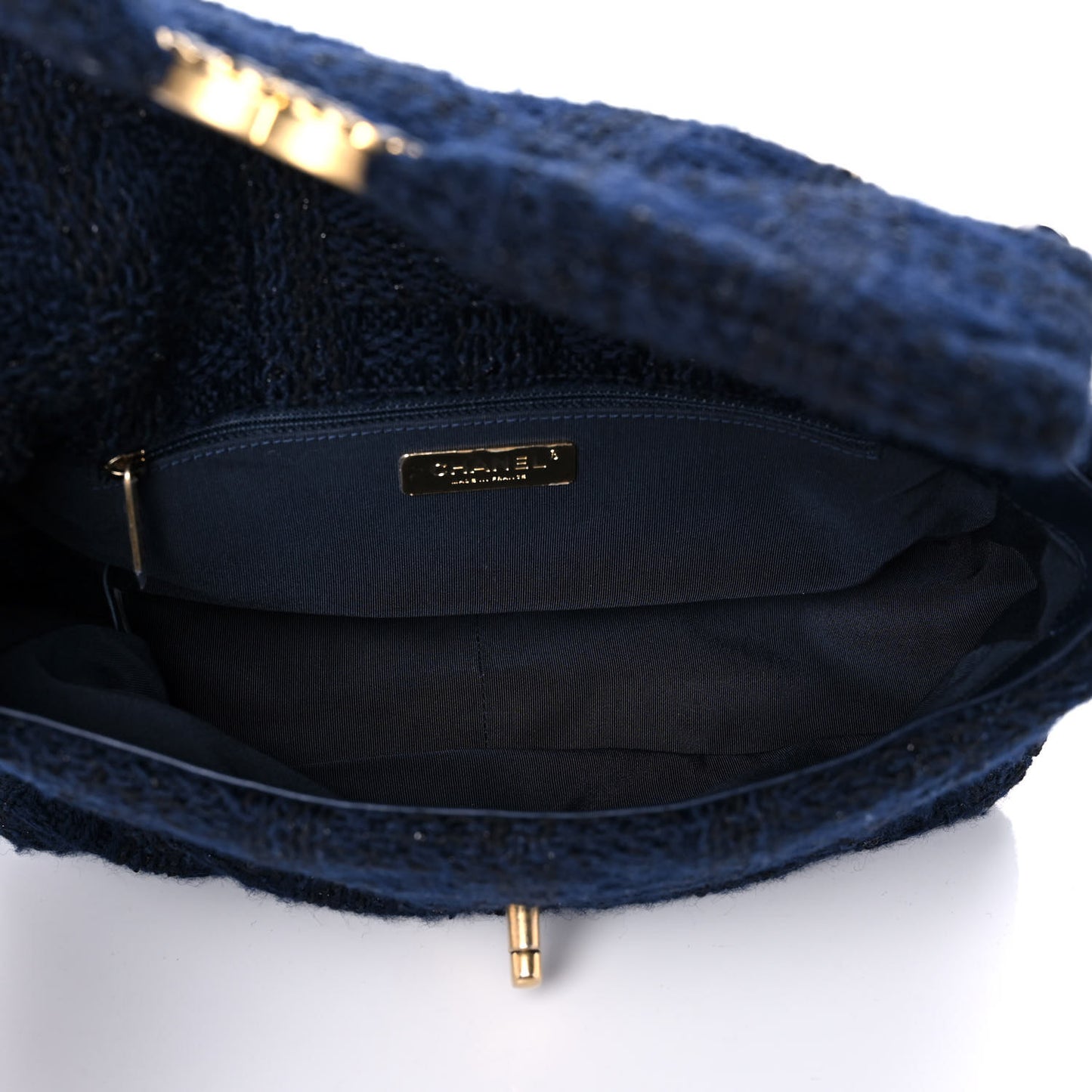 Tweed Quilted Large Chanel 19 Flap Navy Blue