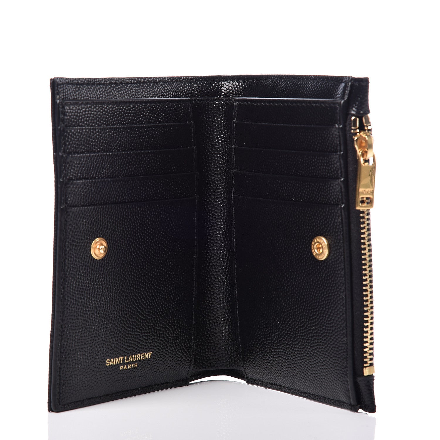 Saint Laurent Grain De Poudre Matelasse Chevron Monogram Zipped Two-Part Wallet Black 5 of 7