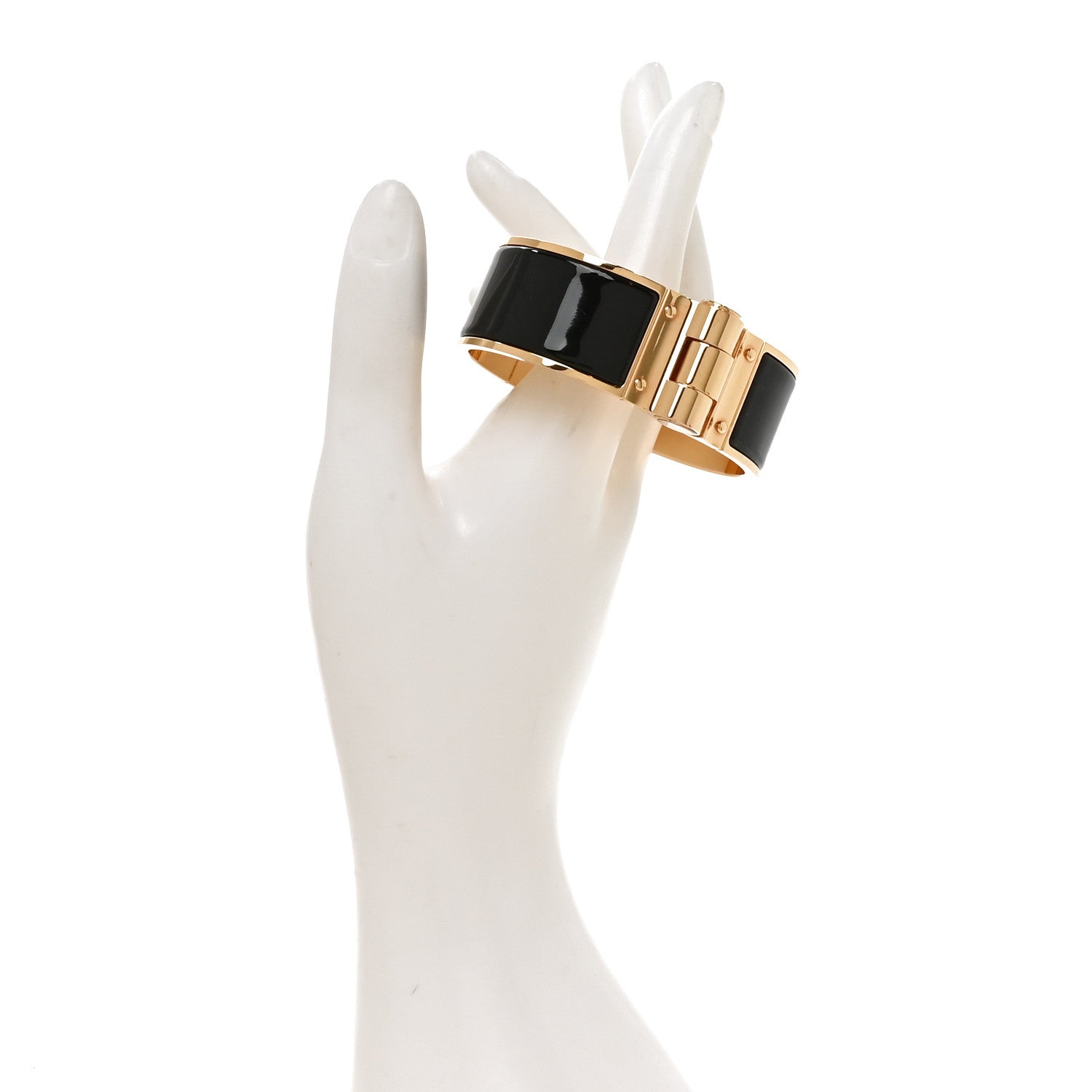 Hermes Enamel Charniere Uni Wide Hinged Bracelet M Black 2 of 5