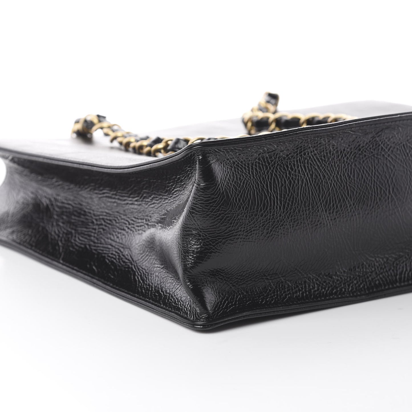 Shiny Aged Calfskin Shopping Bag Black