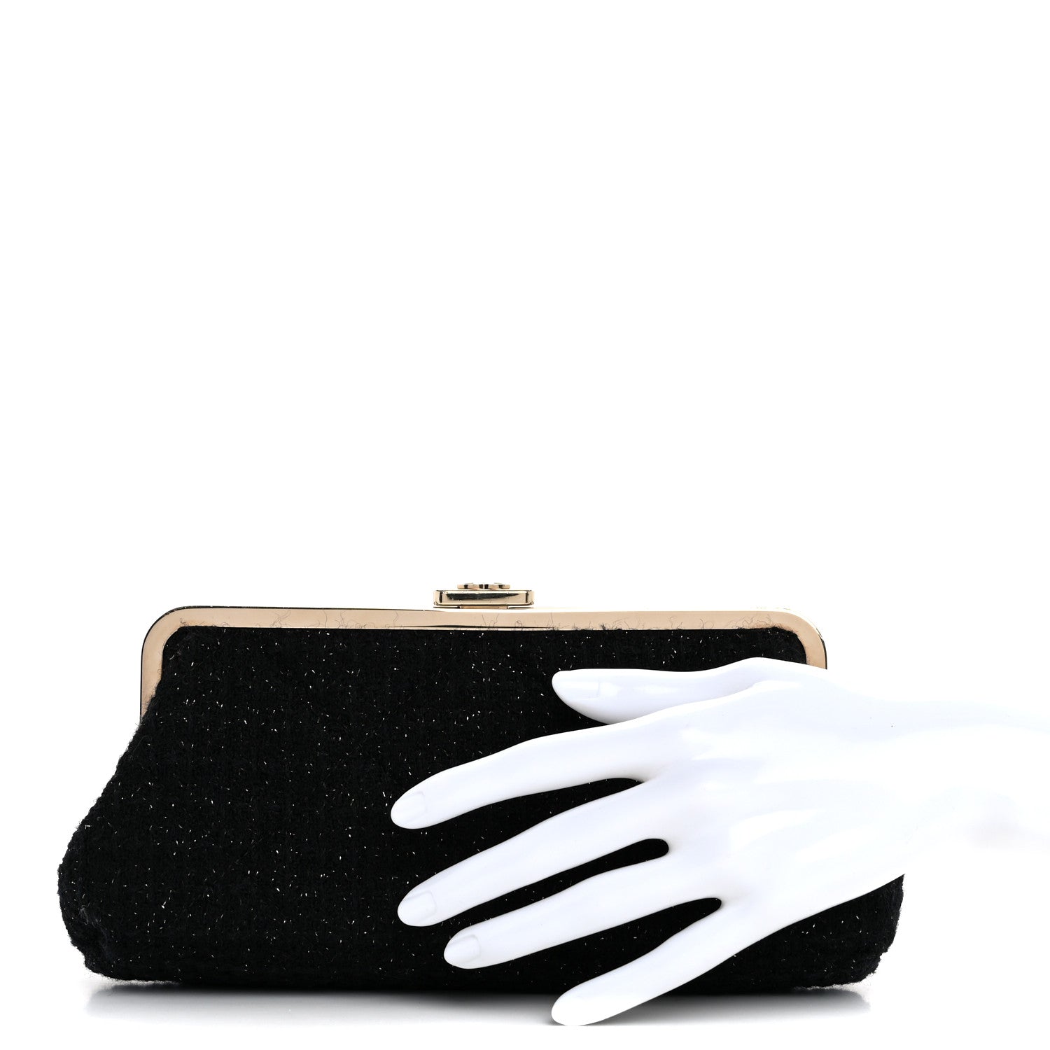 Chanel Tweed Quilted Kiss Lock Clutch Black 2 of 8