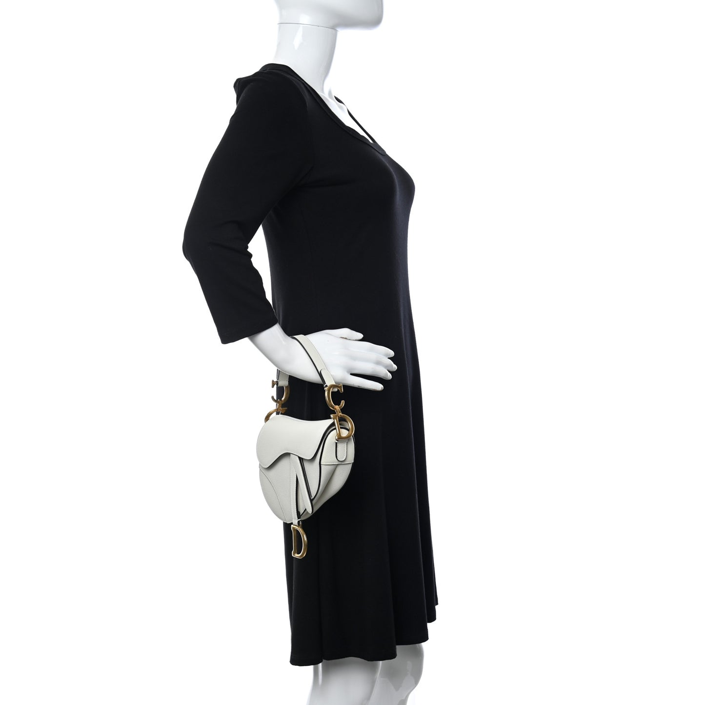Grained Calfskin Mini Saddle Bag White