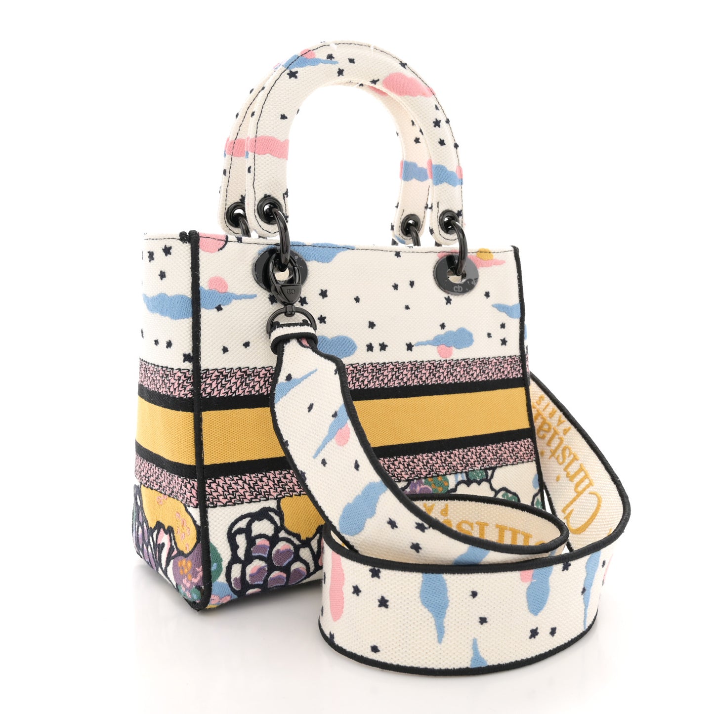 Canvas Embroidered Ciel De Reve Medium Lady D-Lite Latte Multicolor