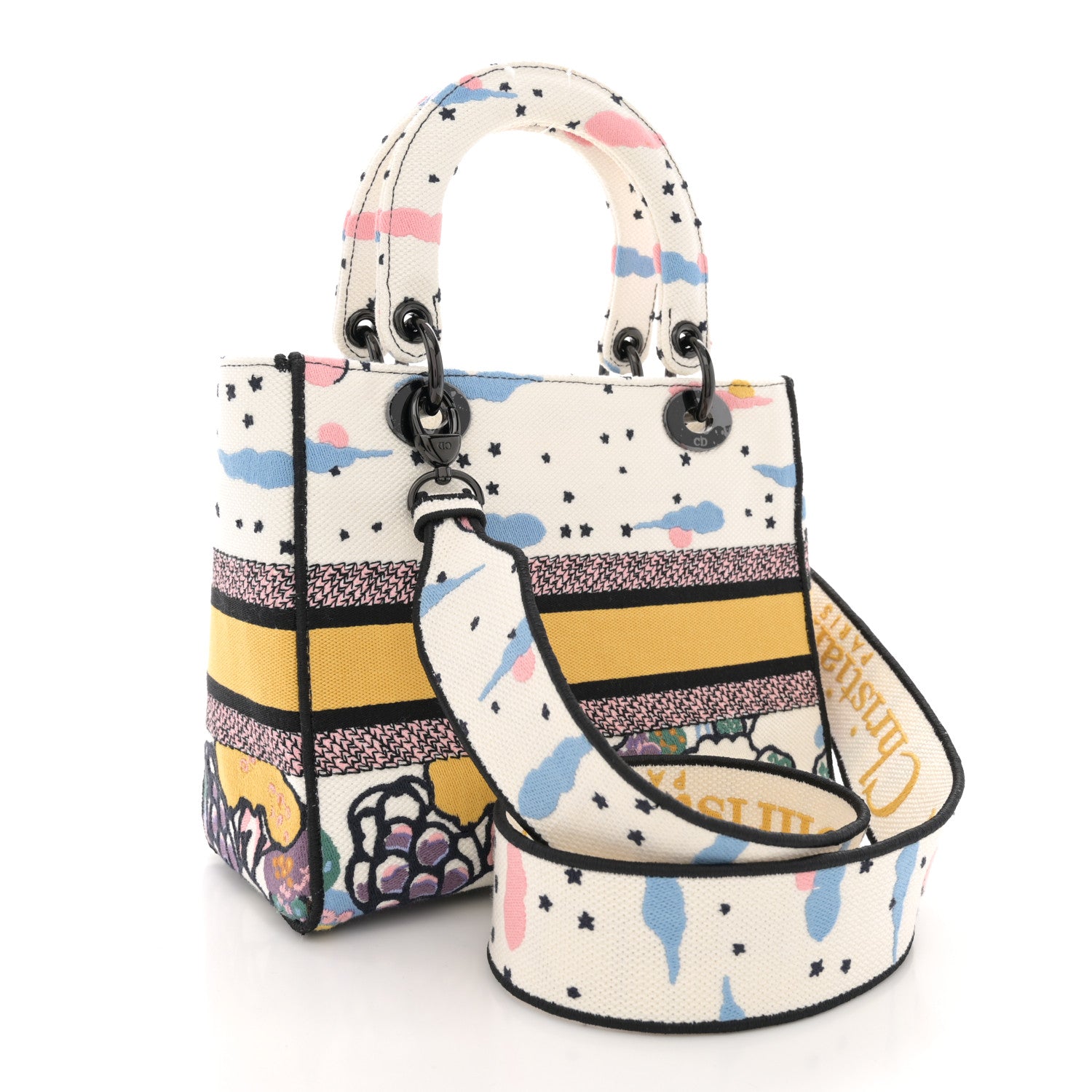 Christian Dior Canvas Embroidered Ciel De Reve Medium Lady D-Lite Latte Multicolor 3 of 11