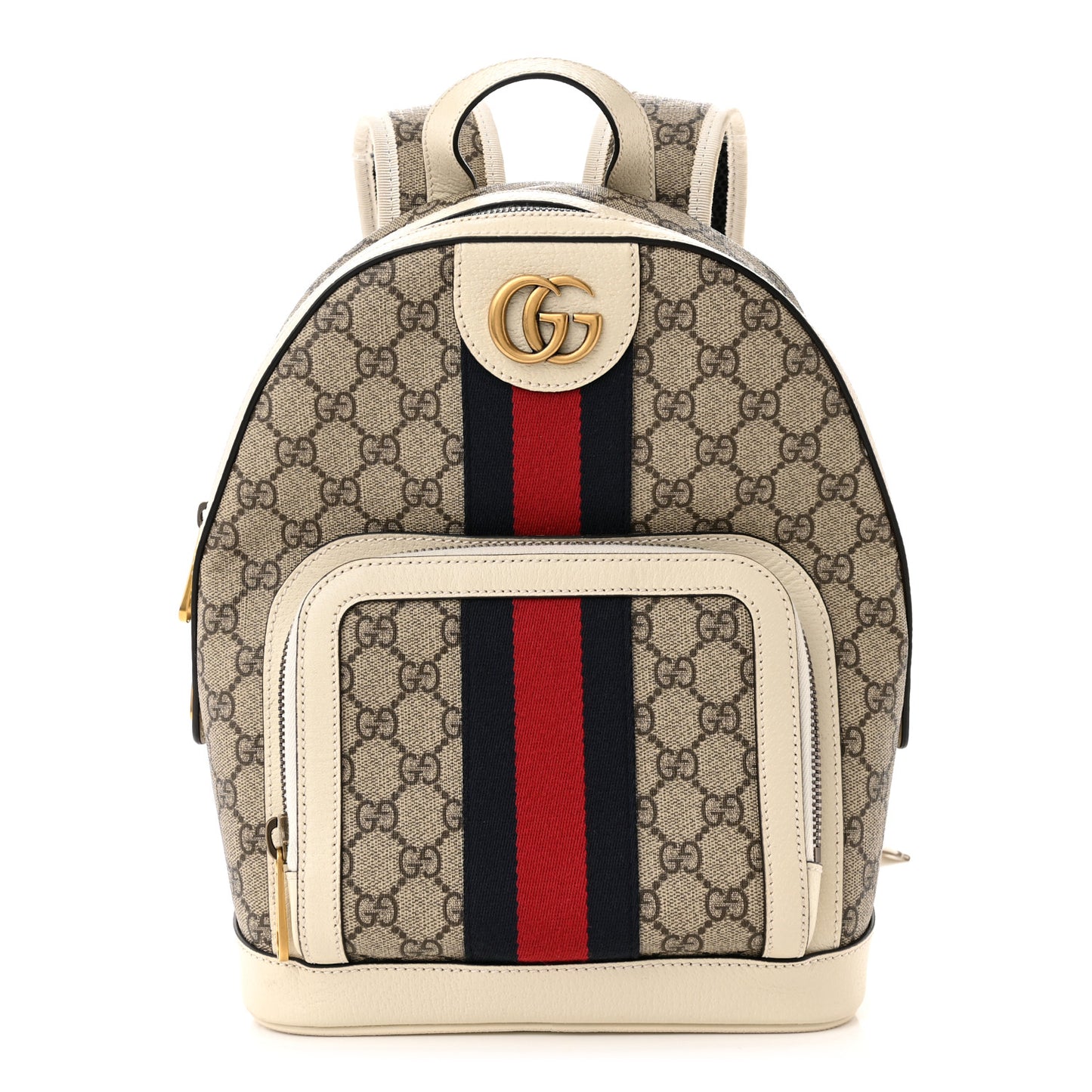 GG Supreme Monogram Textured Calfskin Web Small Ophidia Day Backpack Beige Ebony Mystic White