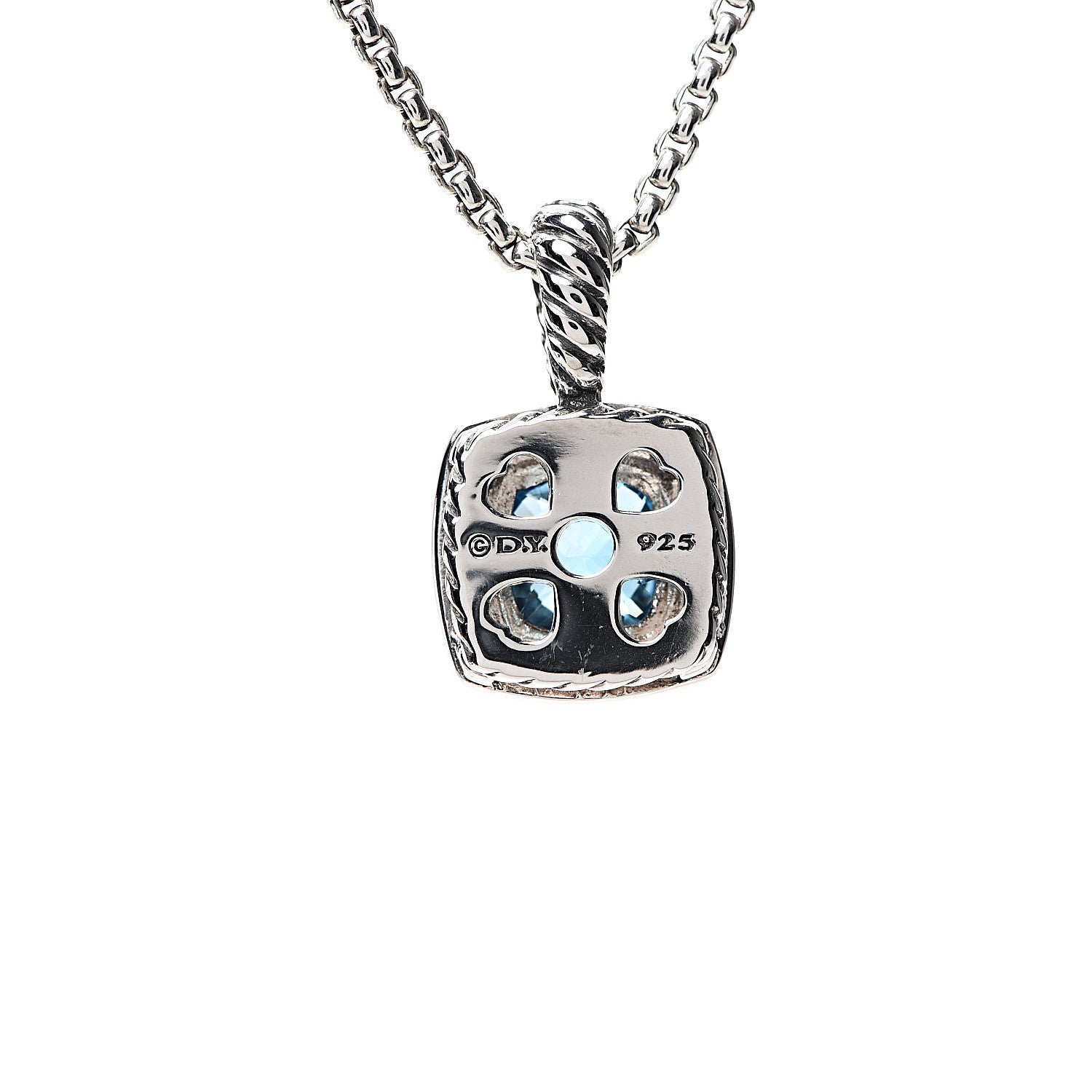 David Yurman Sterling Silver Diamond Blue Topaz 7mm Petite Albion Pendant Necklace 4 of 5
