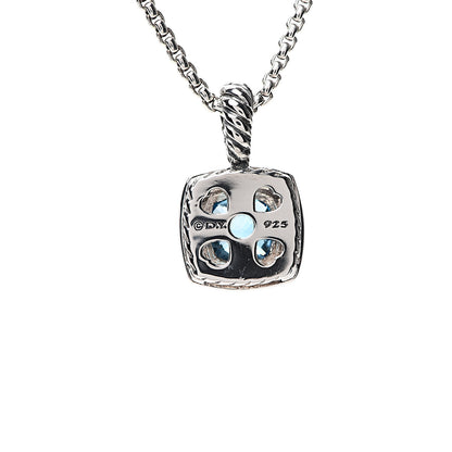 David Yurman Sterling Silver Diamond Blue Topaz 7mm Petite Albion Pendant Necklace 4 of 5
