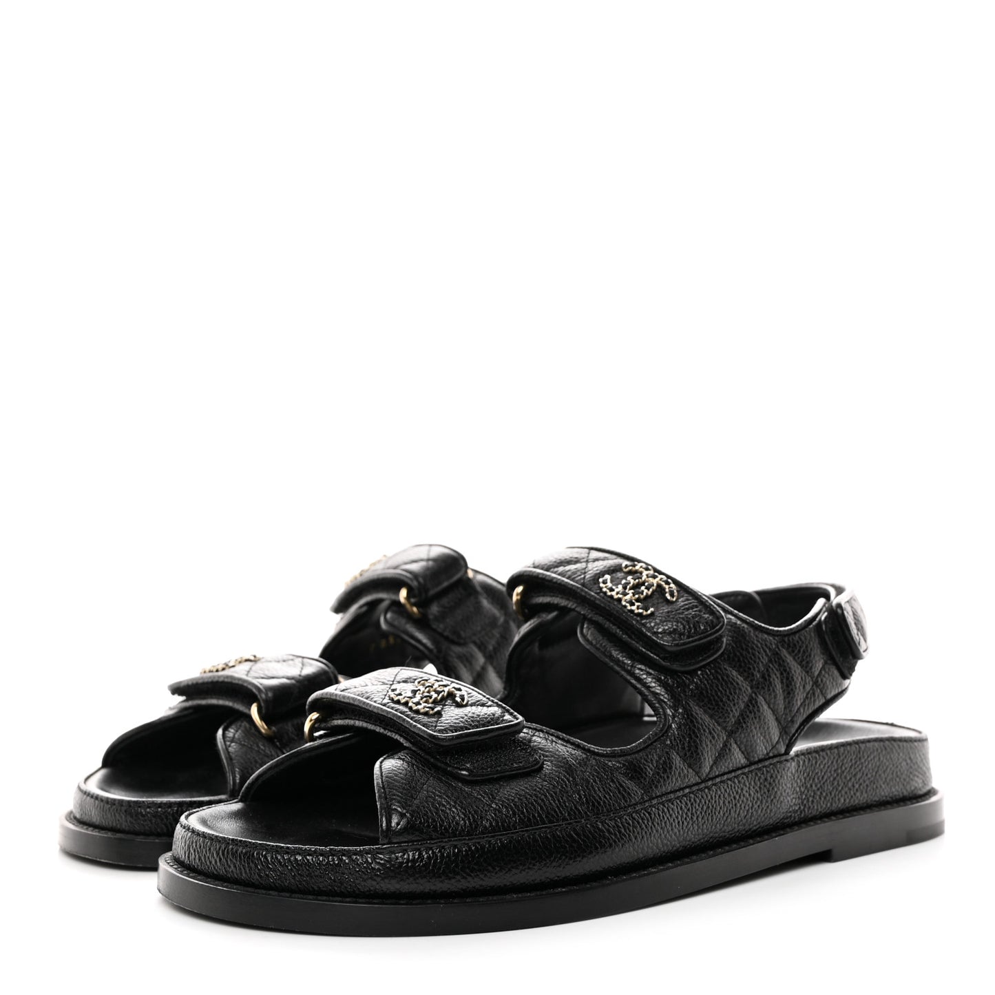 Grained Calfskin Velcro Dad Sandals 38.5 Black
