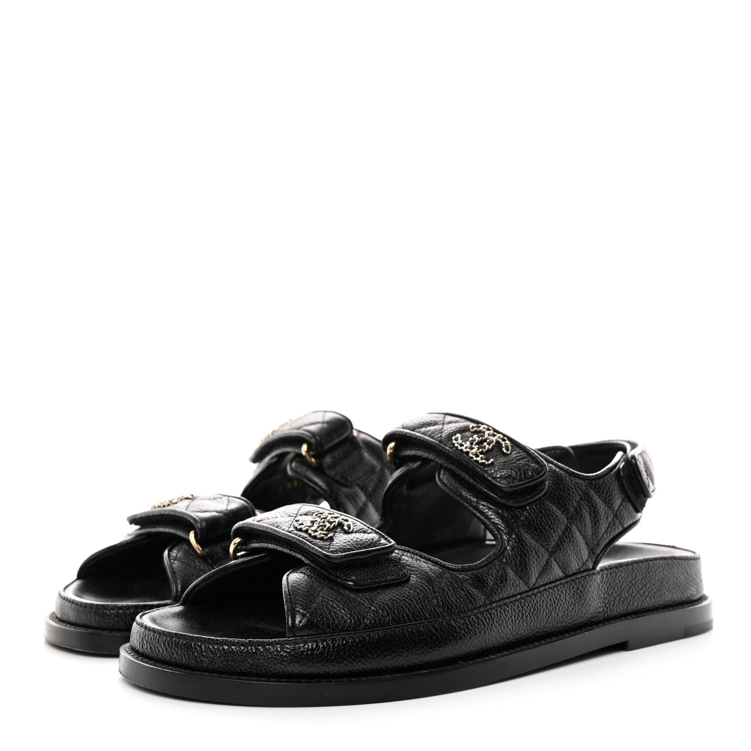 Chanel Grained Calfskin Velcro Dad Sandals 38.5 Black 3 of 9