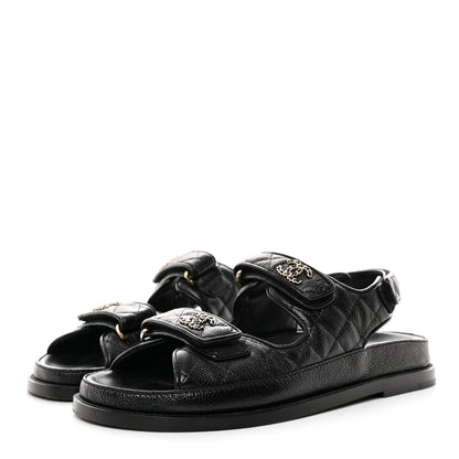 Chanel Grained Calfskin Velcro Dad Sandals 38.5 Black 3 of 9