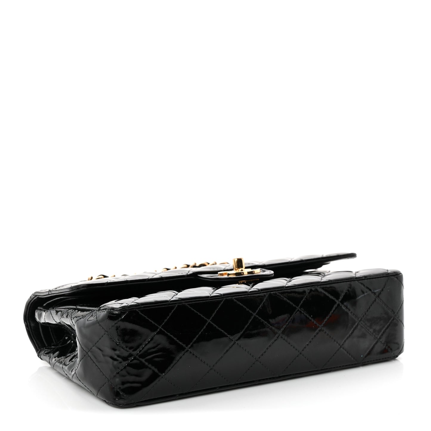 Patent Quilted Medium Double Flap Black