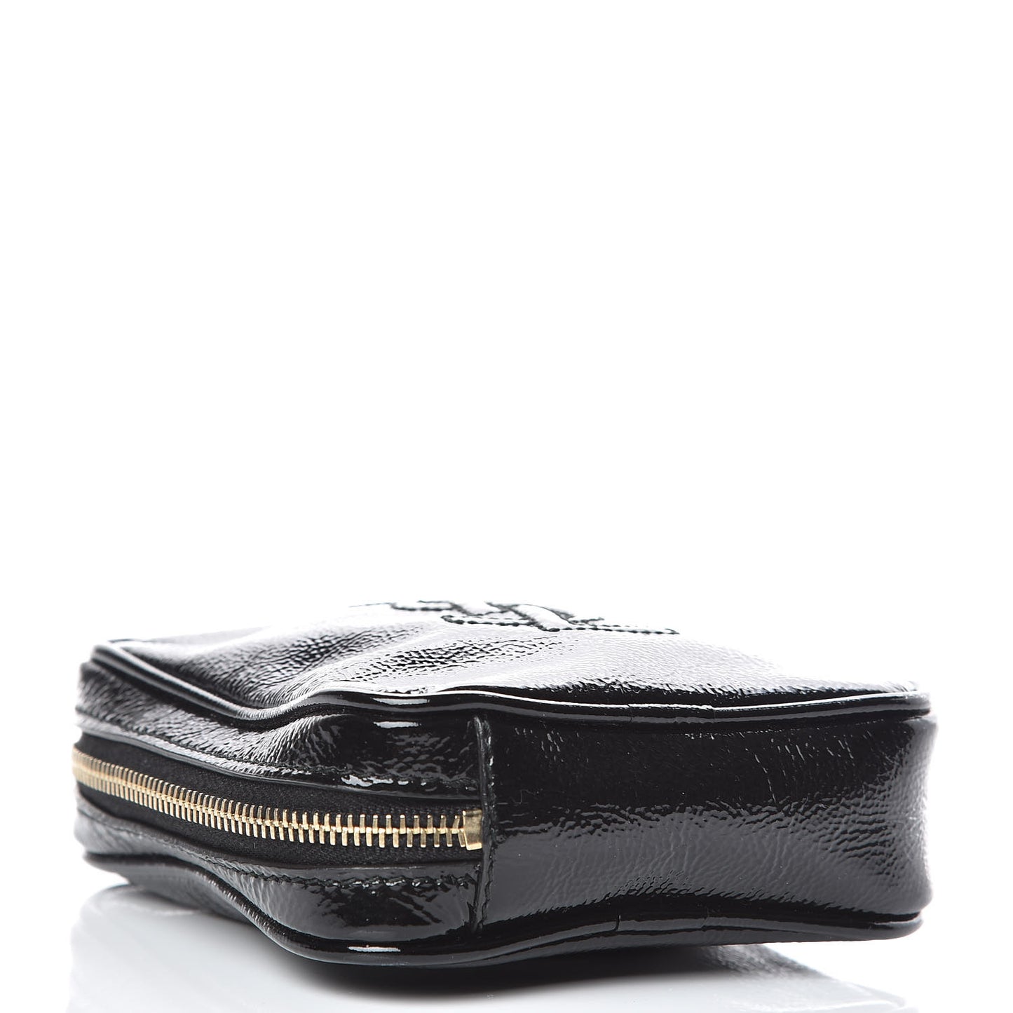 Textured Patent Monogram Mini Wristlet Black