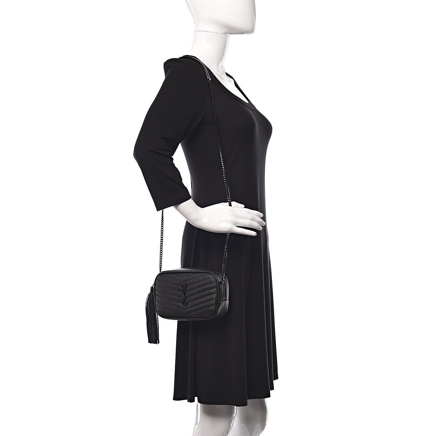 Saint Laurent Grain De Poudre Matelasse Monogram Mini Lou Camera Bag Black 2 of 11