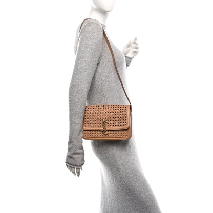 Saint Laurent Calfskin Woven Wood Medium Monogram Solferino Satchel Vintage Brown 2 of 10