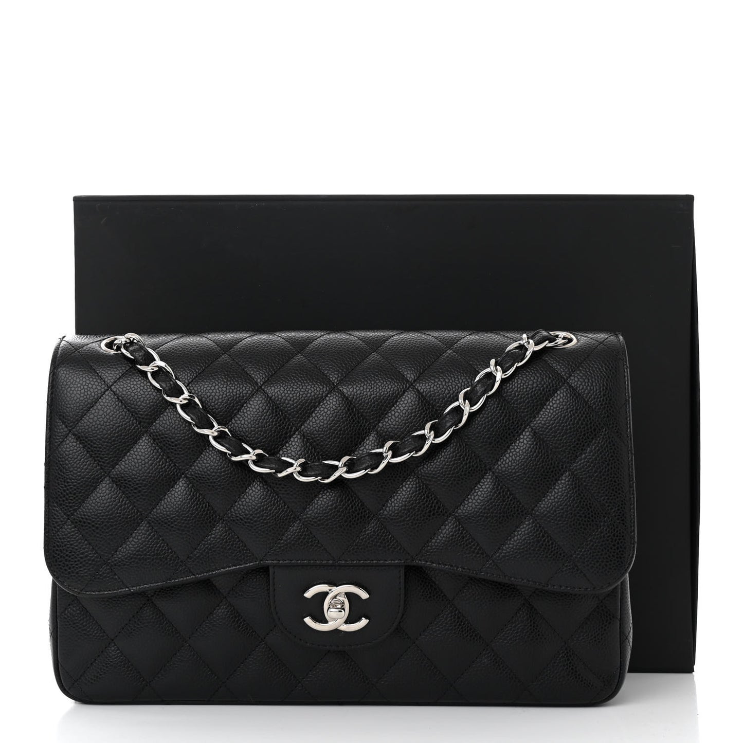 Caviar Quilted Jumbo Double Flap Black