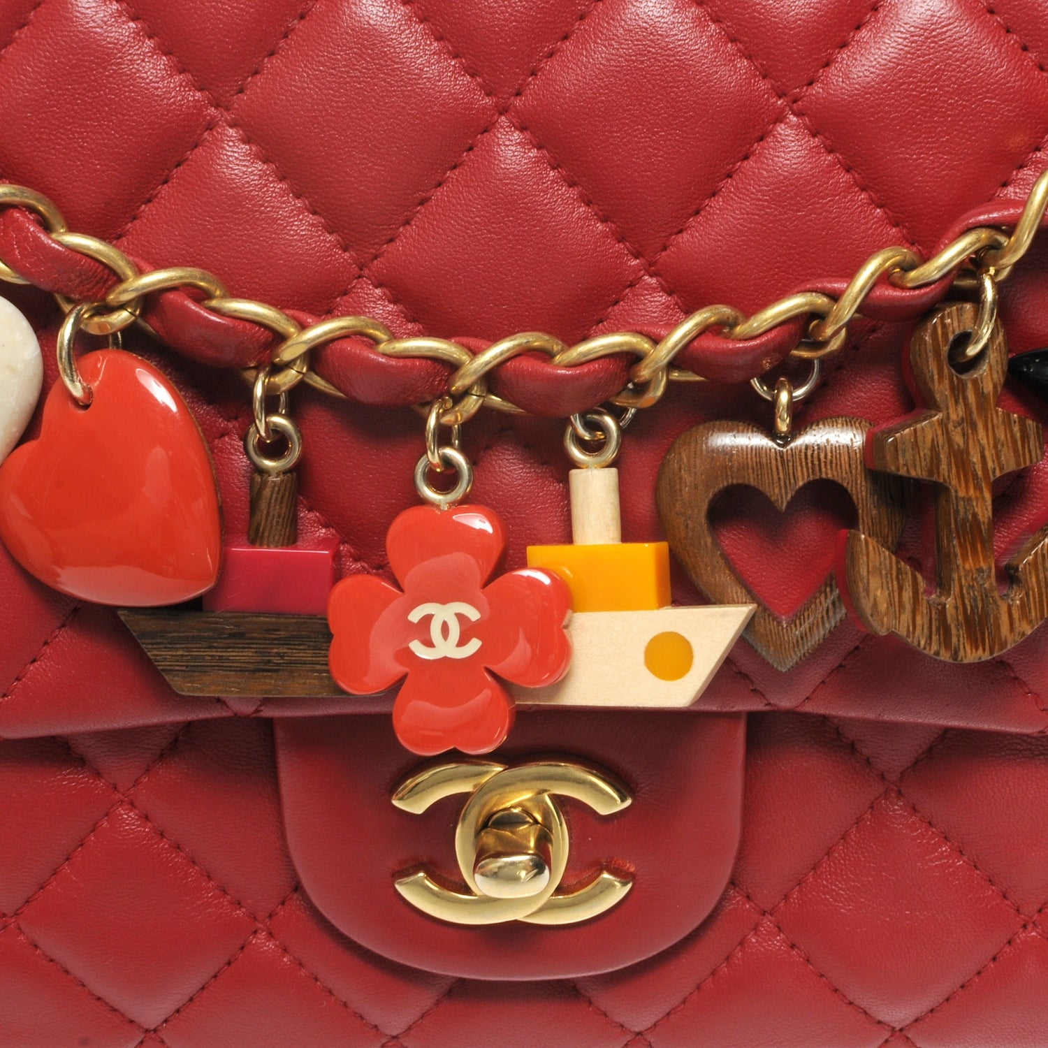 Chanel Lambskin Quilted Cruise Charm Medium Flap Red 9 of 9