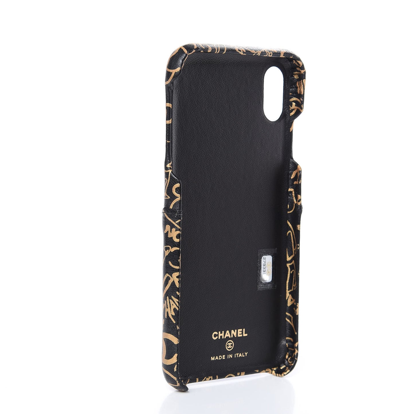 Lambskin Quilted iPhone X Max Coco Tech Egyptian Graffiti Case Black Gold