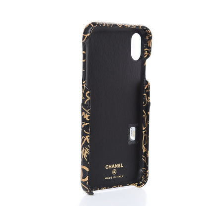 Chanel Lambskin Quilted iPhone X Max Coco Tech Egyptian Graffiti Case Black Gold 3 of 7
