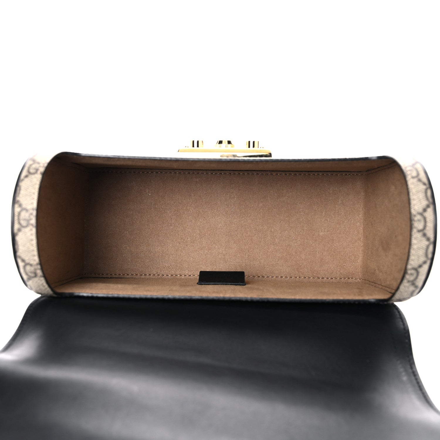 Gucci GG Supreme Monogram Small Padlock Bamboo Shoulder Bag Beige Black Cuir 5 of 16