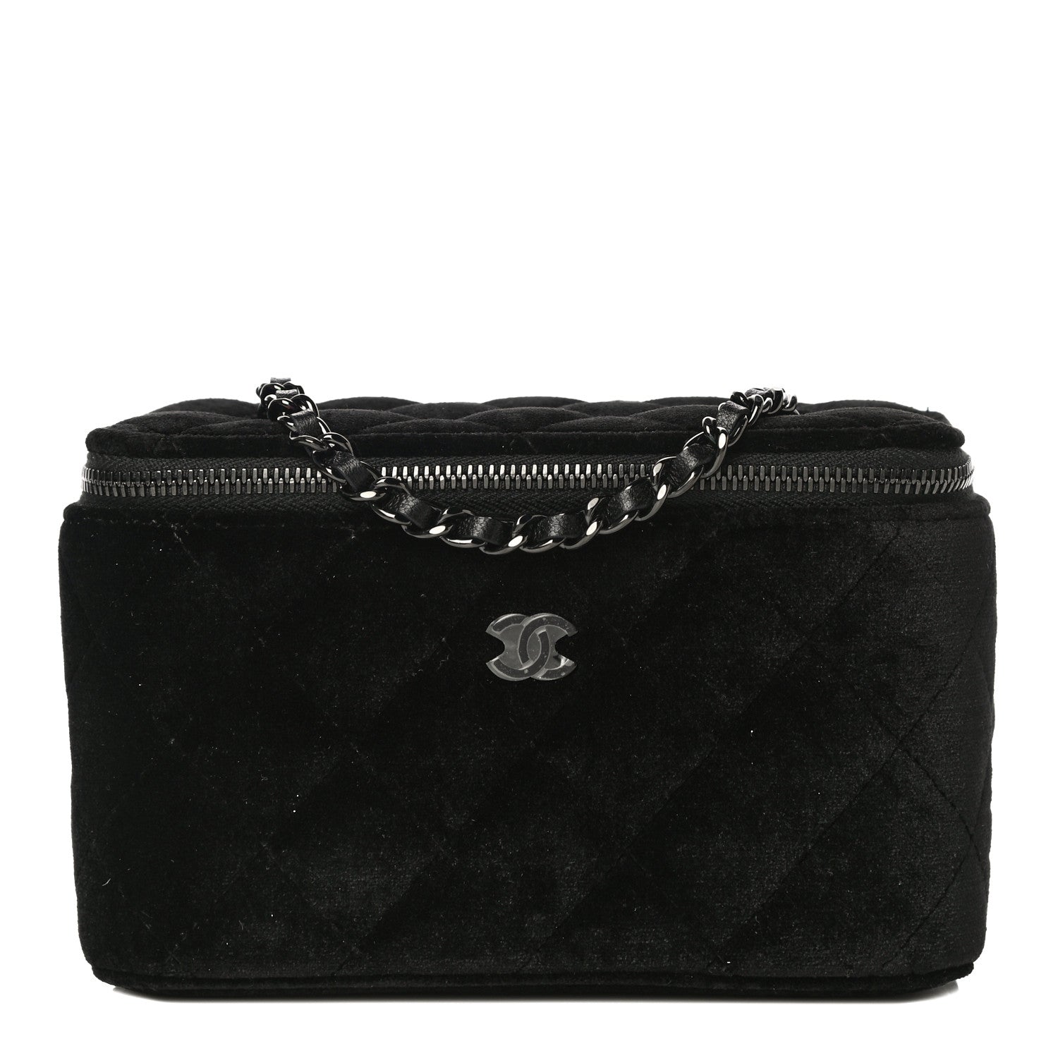 Chanel Velvet Quilted Small Vanity Case With Chain Black 1 of 10