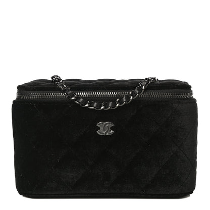 Chanel Velvet Quilted Small Vanity Case With Chain Black 1 of 10