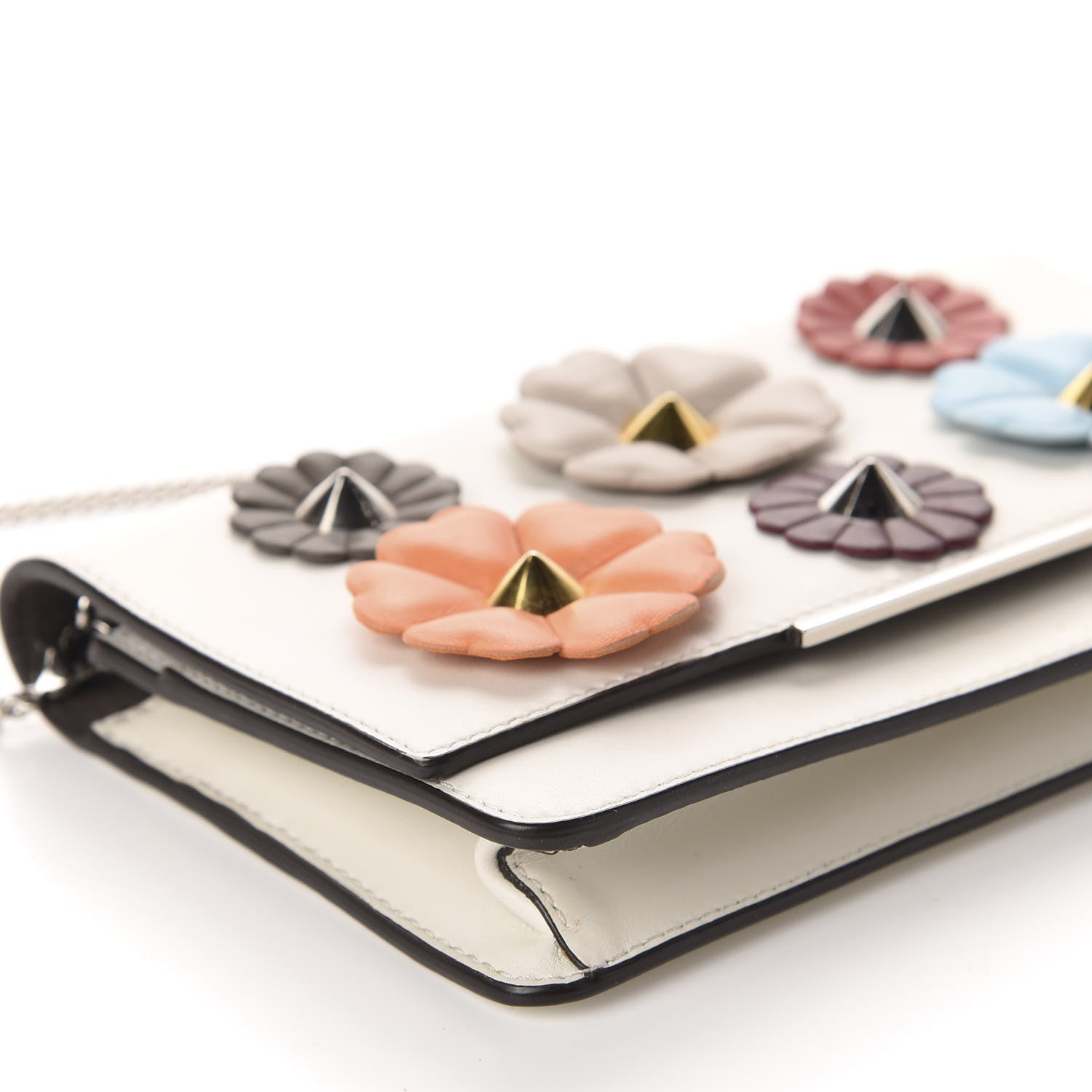 Fendi Vitello Century Lucido Nappa Flowerland Studded Tube Wallet On Chain White Ice Multicolor 6 of 11