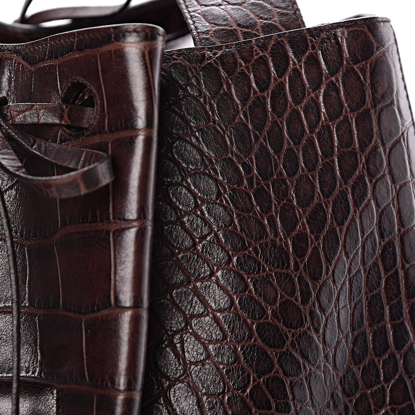 Calfskin Crocodile Embossed Bucket Bag Brown