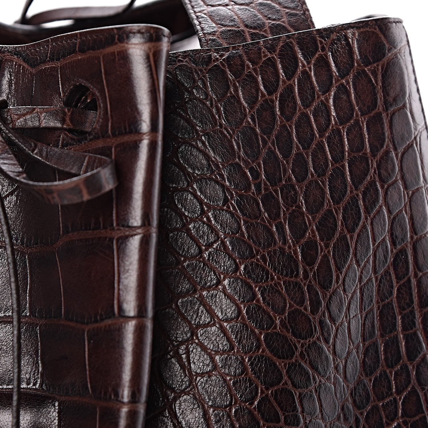 Alaia Calfskin Crocodile Embossed Bucket Bag Brown 9 of 12