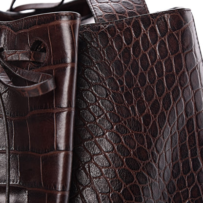 Alaia Calfskin Crocodile Embossed Bucket Bag Brown 9 of 12