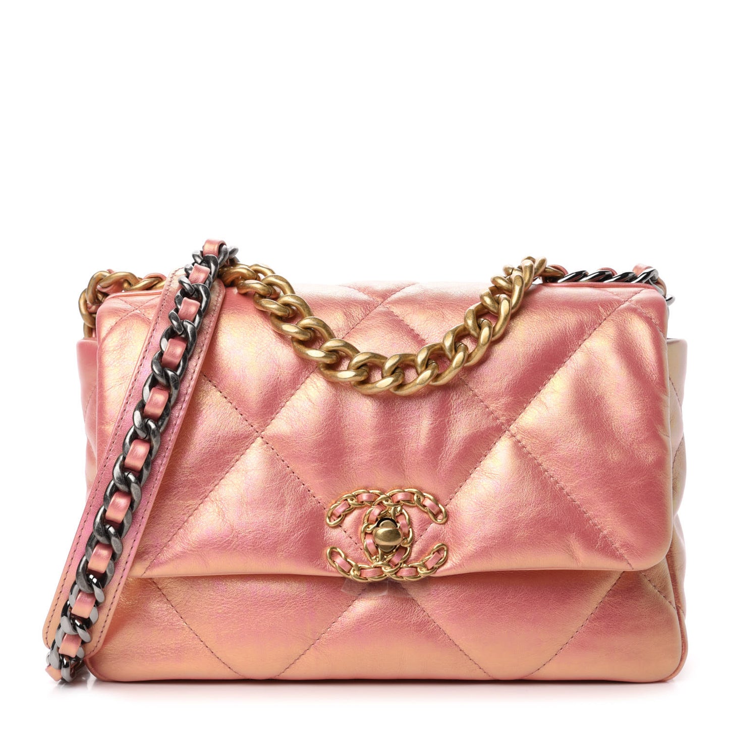 Iridescent Calfskin Quilted Medium Chanel 19 Flap Pink