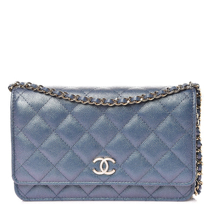 Chanel Iridescent Caviar Quilted Wallet On Chain WOC Dark Blue 1 of 11