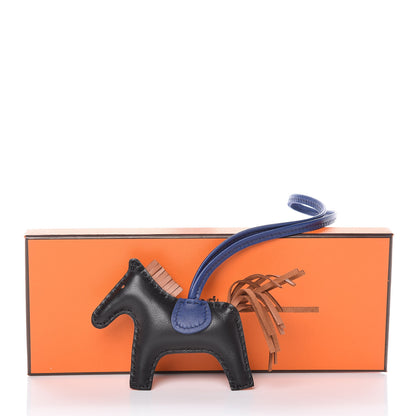 Hermes Milo Lambskin Grigri Rodeo Horse Bag Charm PM Black Bleu Encre Gold 5 of 5