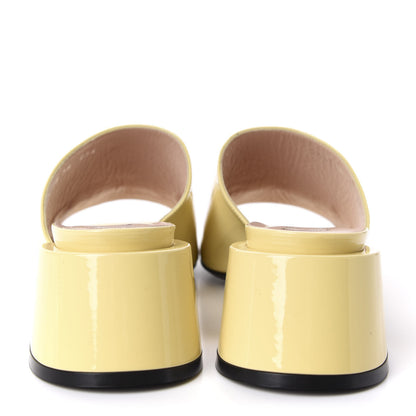 Gucci Patent Lexi Horsebit Mid-Heel Slide Sandals 38 Burro 6 of 10