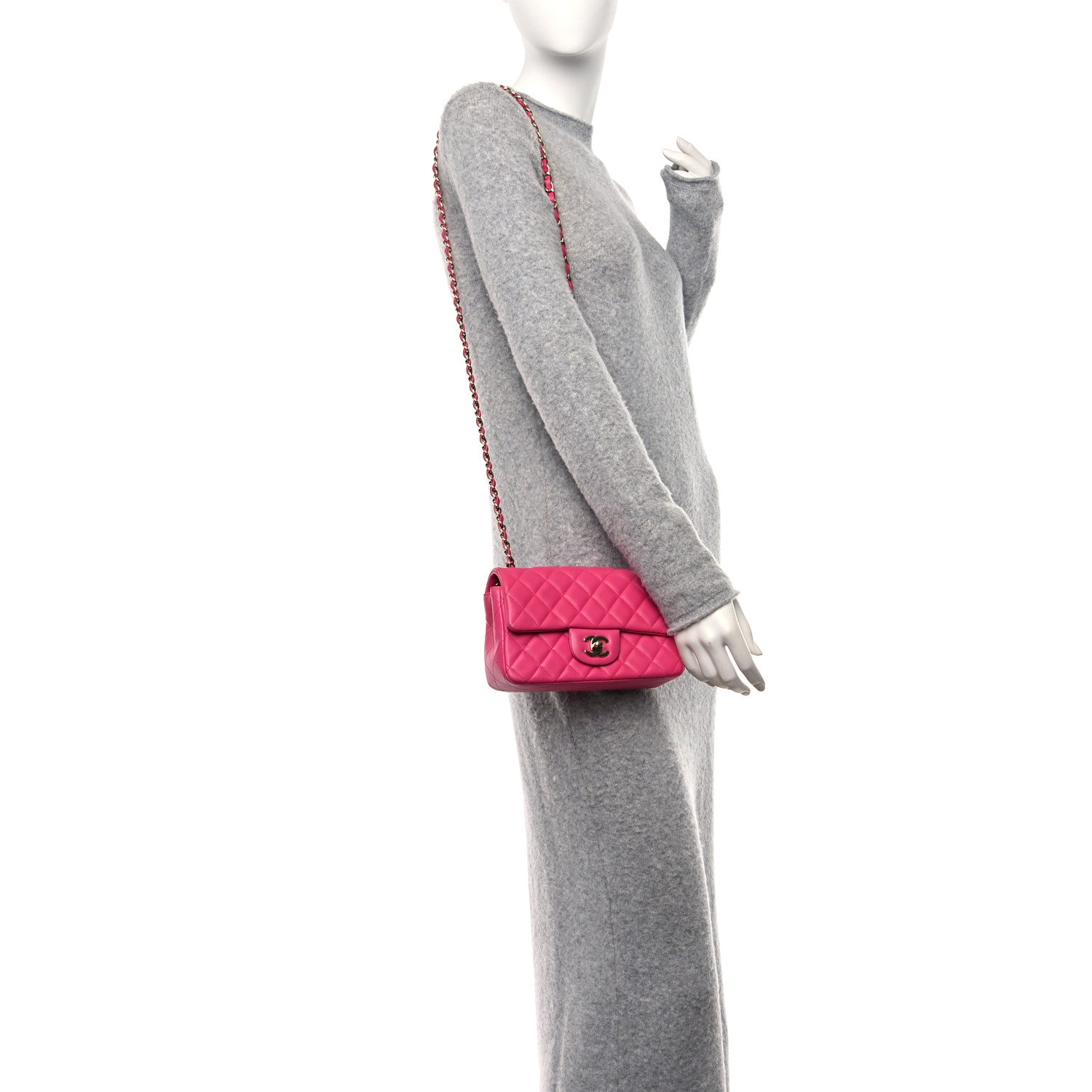 Chanel Lambskin Quilted Mini Rectangular Flap Fuchsia 2 of 13