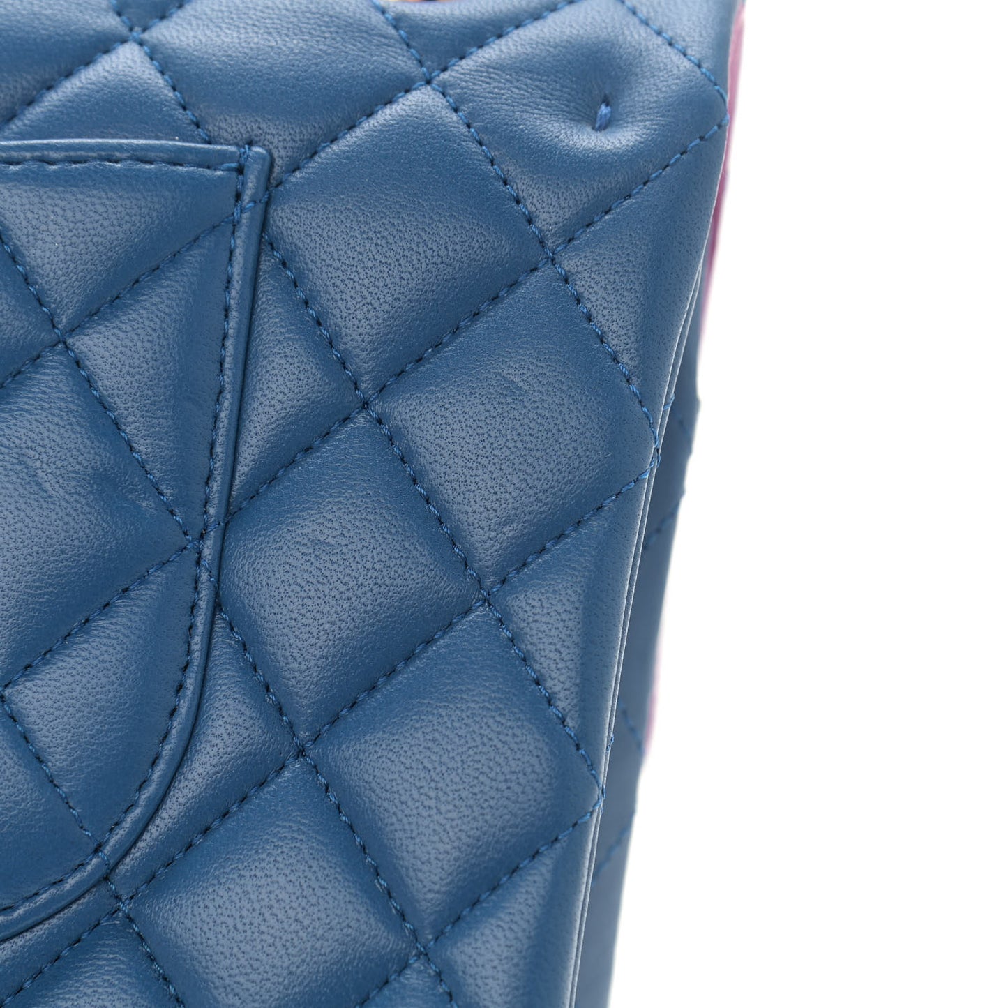 Lambskin Quilted Medium Double Flap Blue Pink