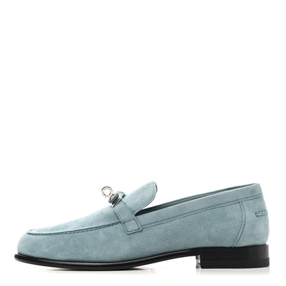 Hermes Suede Goatskin Womens Destin Loafer 37 Vert d'eau 1 of 11