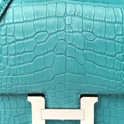 Hermes Matte Alligator Constance 18 Bleu Paon 8 of 10