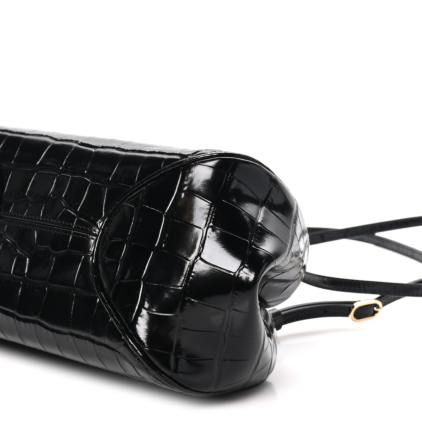 Calfskin Crocodile Embossed Pretty CC Clutch With Strap Black