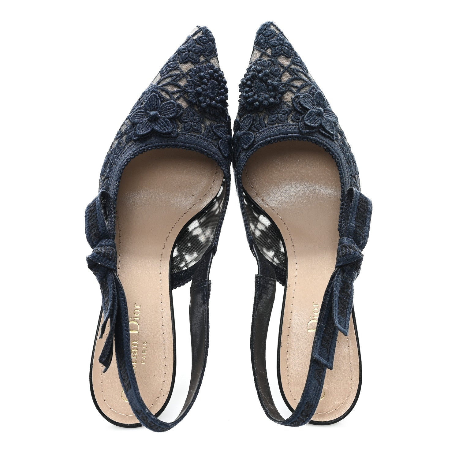 Christian Dior Lace Ribbon Rose Embroidered J'Adior Slingback 65mm Pumps 39 Navy 2 of 9
