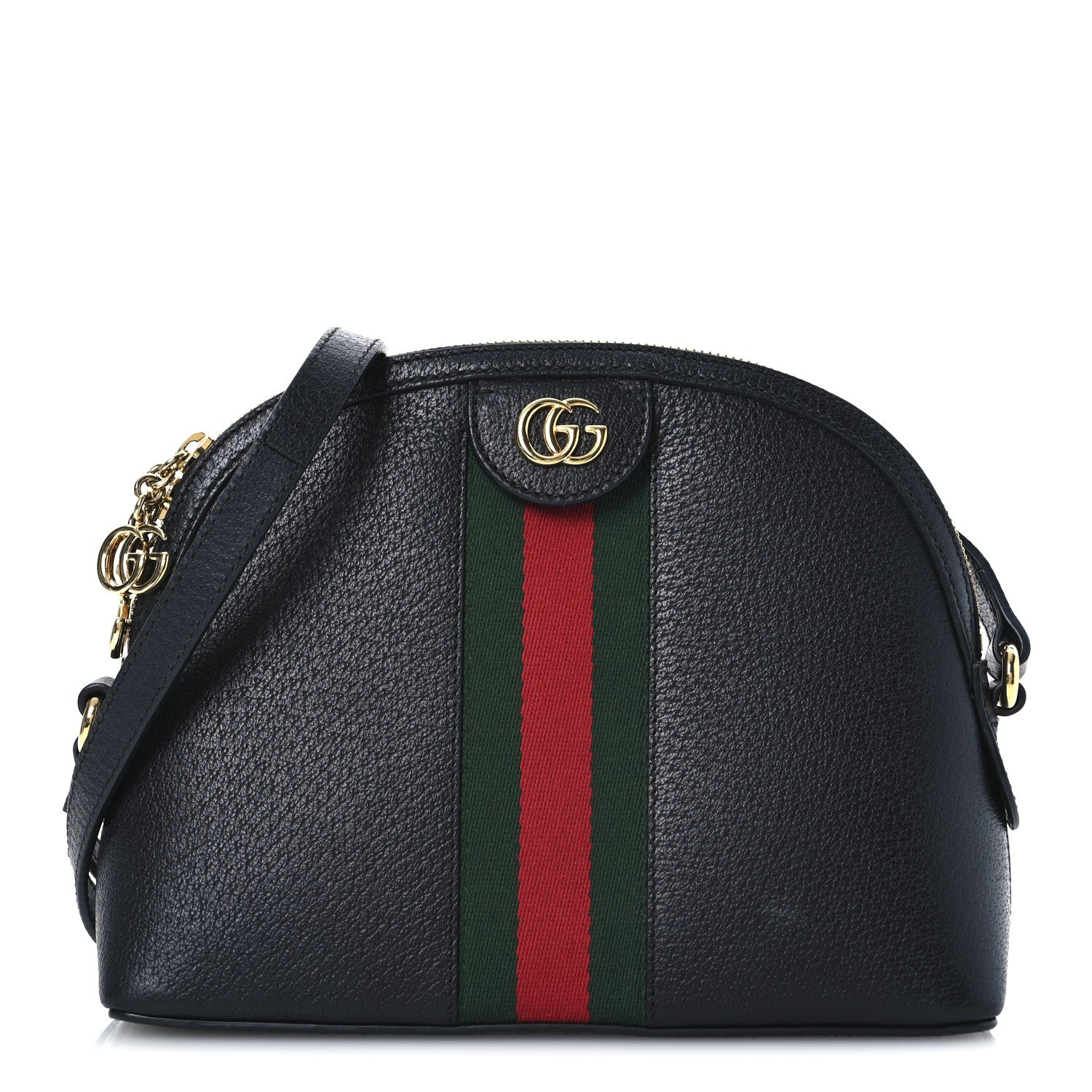 Gucci Calfskin GG Web Small Ophidia Dome Shoulder Bag Black 1 of 12