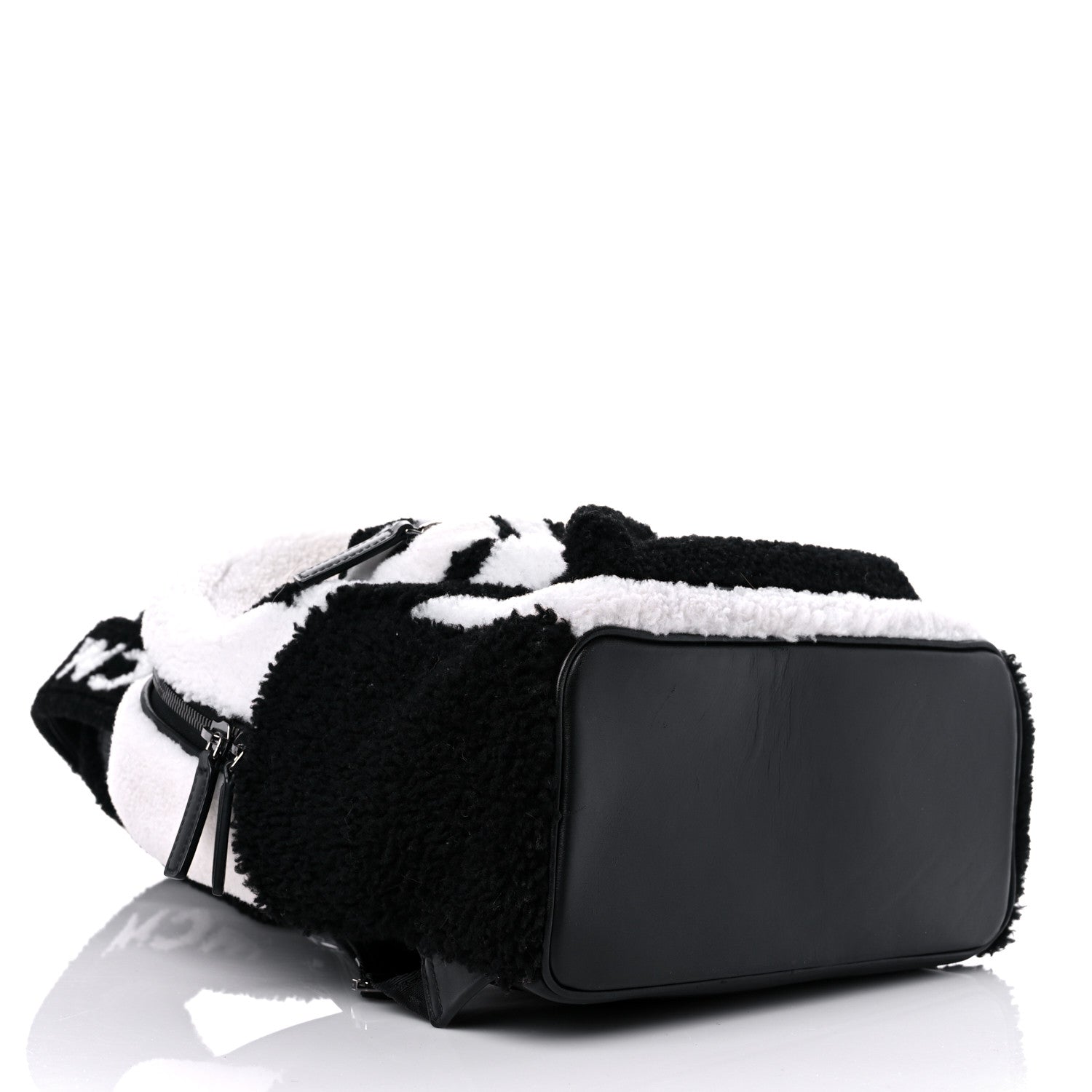 MCM Shearling Contrast Logo Stark Backpack Black White 4 of 13