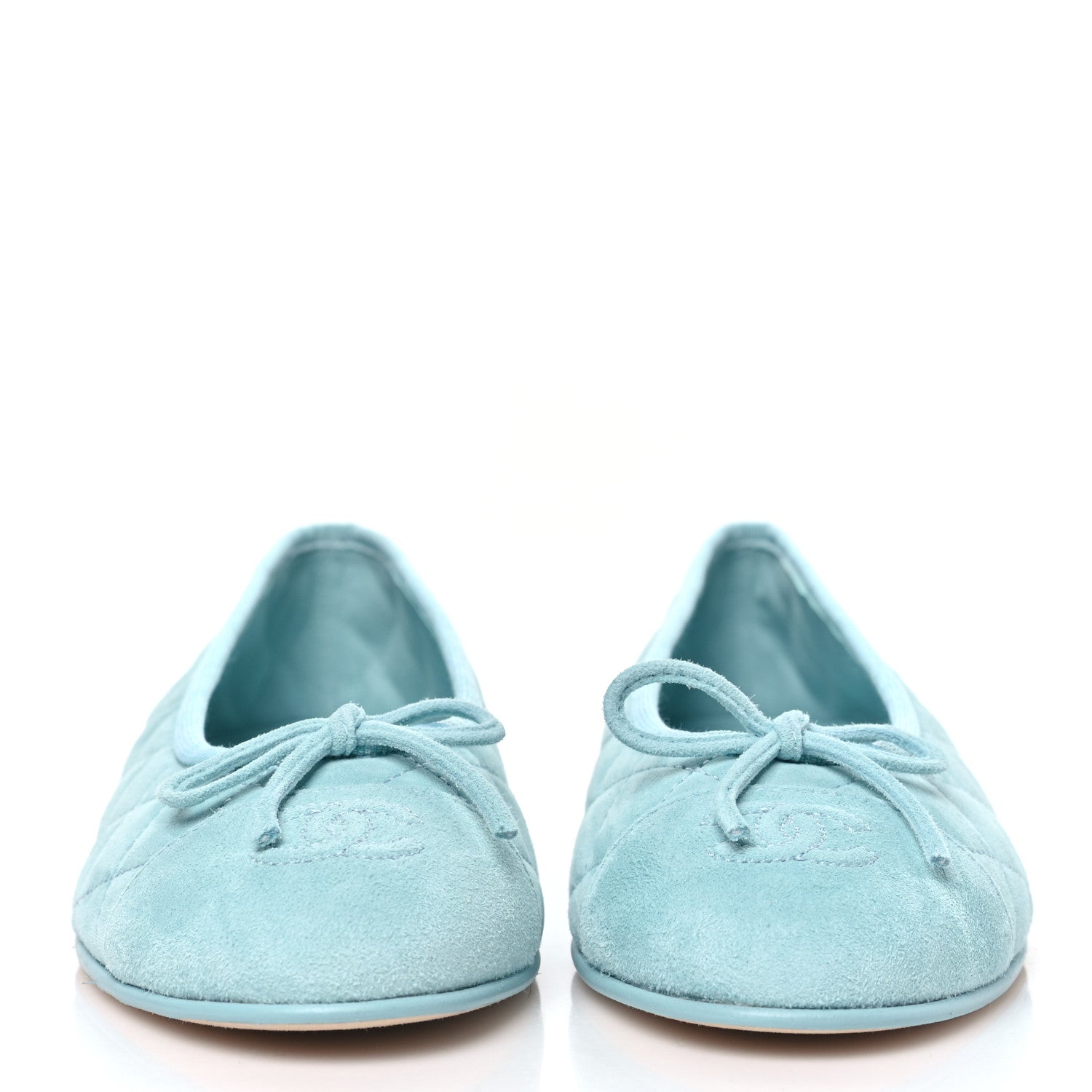 Chanel Suede Calfskin Quilted Cap Toe CC Ballerina Flats 38 Light Blue 2 of 10