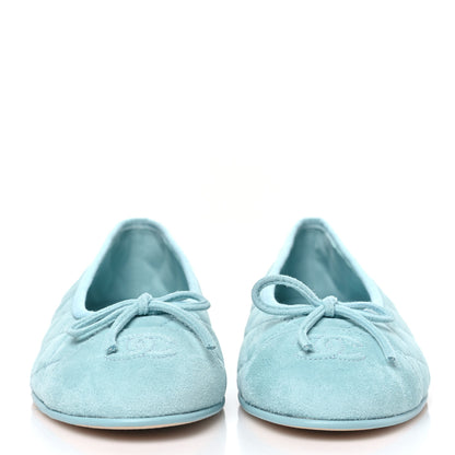 Chanel Suede Calfskin Quilted Cap Toe CC Ballerina Flats 38 Light Blue 2 of 10