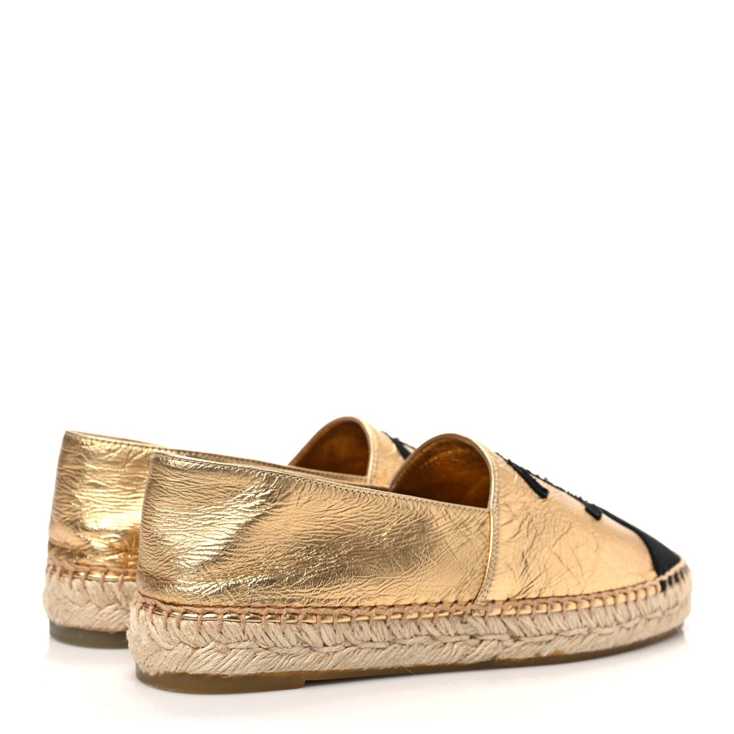 Laminated Lambskin Grosgrain CC Espadrilles 37 Gold Black