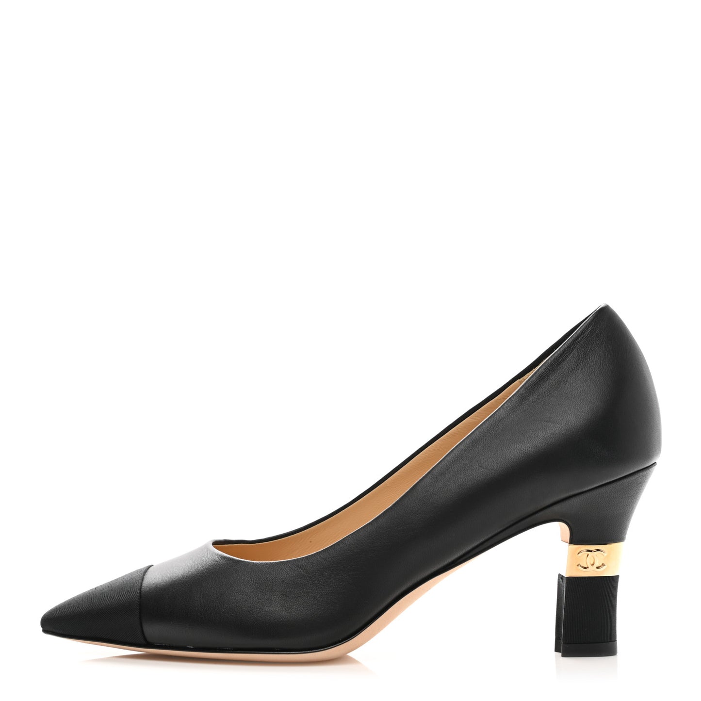 Lambskin Grosgrain Cap Toe CC Pumps 38.5 Black